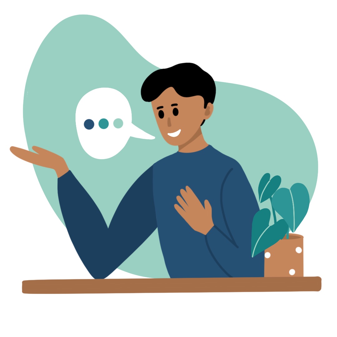 Illustration of a person expressing themselves with a speech bubble.